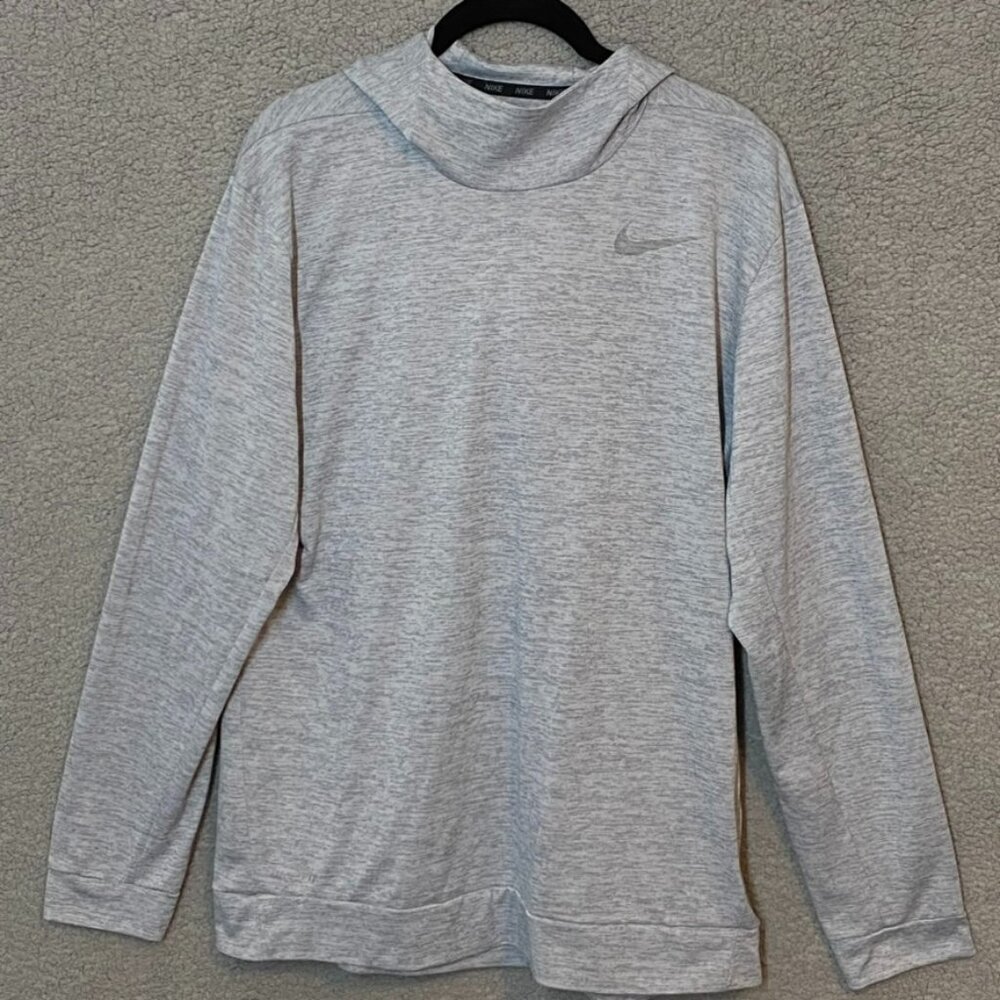 NIKE Dri-Fit Hooded Pullover Sweatshirt Cowl Neck Gray Large
